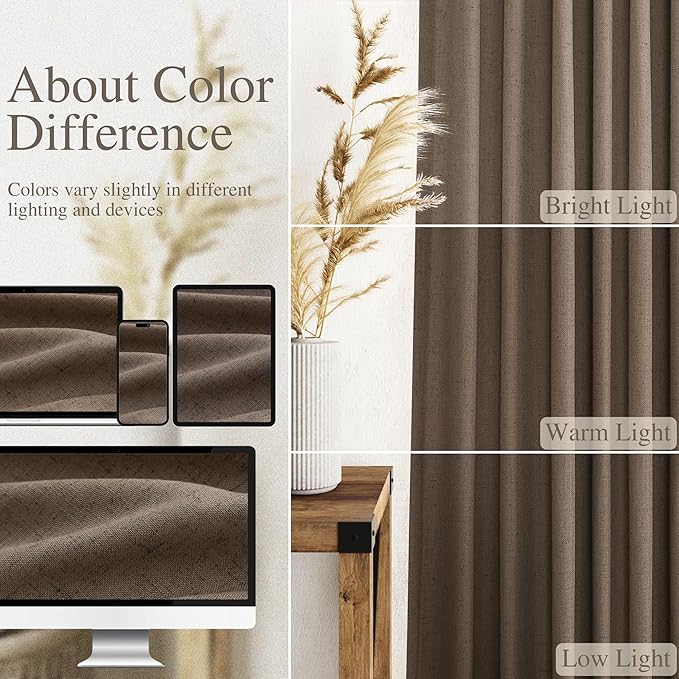 Extra Long Curtain 108 Inches Long 2 Panels Set Back Tab Light Brown Linen Drapes for Living Room Neutral Farmhouse Light Filtering Semi Sheer Linen Curtains 108 Inch Length for Large Window 9 FT