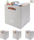 4 Pack Large Fabric Storage Bins for Shelves, Collapsible Storage Baskets with Handles for Organizing Clothes, Toys, and Household Items, Grey & White (Light Gray, 13")