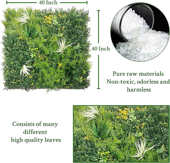 Artificial Grass Wall Boxwood Panels: 40" x 40" (11.5 sqft) Greenery Ivy Privacy Fence Faux Backdrop with UV Protection Vine Leaf Hedge for Garden Covering Privacy, Home Decor