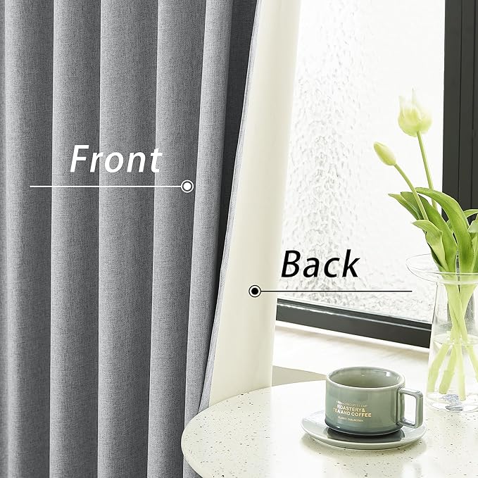 DUALIFE Grey 102 Inch Length Curtains, 100% Blackout Curtains 84 Inch Extra Wide for Bedroom Thermal Insulated Noise Cancelling Pleated Heading Tape Ring Back Tab Kids Boho Drapes 2 Panel Set 84x102
