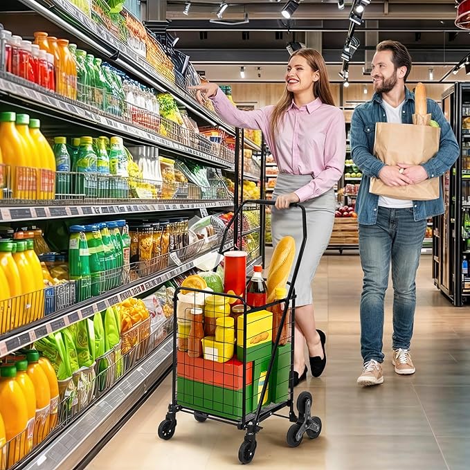 YITAHOME Folding Stair Climber Cart, 360° Swivel Wheels & Tri-Wheel Design, Heavy Duty Utility Cart for Shopping, Laundry, Travel & Stairs, Ideal for Seniors