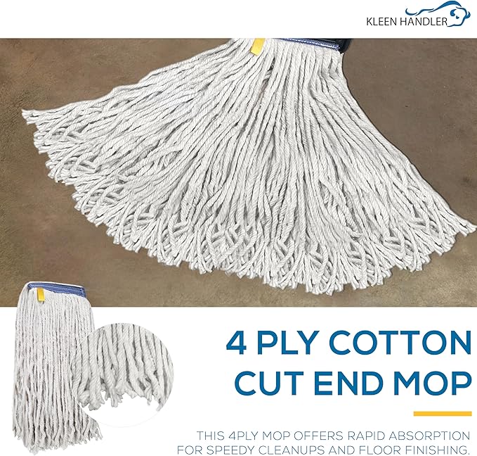 Pack of 6 Cut End Cotton Mop Head Replacement, 1.25-inch Universal Headband, Wet Mop Refills, Natural, 16 Oz