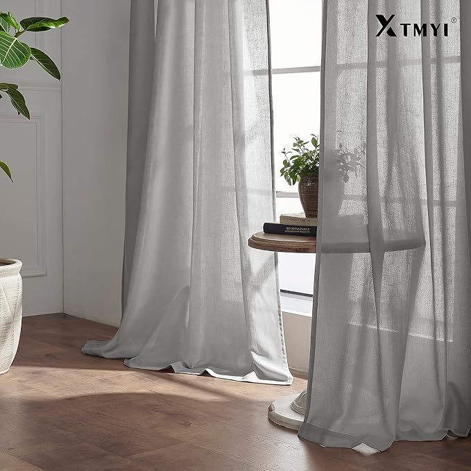XTMYI Grey Curtains 108 Inches Long for Living Room 2 Panels Linen Back Tab Hooks Pleated Light Filtering Gray Sheer Curtains for Bedroom 108 Inch Length