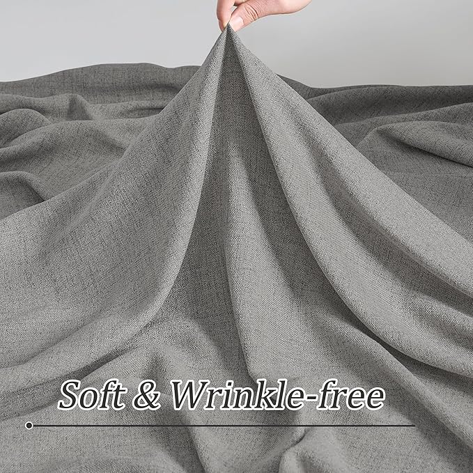 Grey Pinch Pleated Curtains 84 Inches Long 2 Panels, Soft Linen Textured Window Drapes for Bedroom Living Room Semi Sheer Light Filtering Back Tab with Hooks 70x84