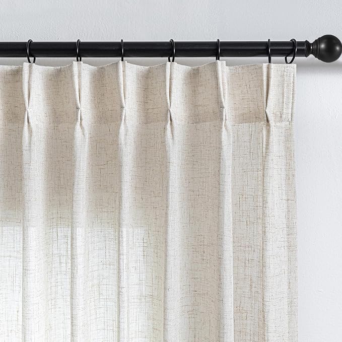 MYSKY HOME Linen Curtains 63 Inch Length for Bedroom, Semi Sheer Curtains Light Filtering Window Panels Pinch Pleated Privacy Protect Drapes, Boho Farmhouse Texture Soft Touch, 40" x 63", 2 Panels