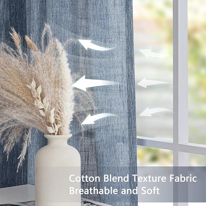 MYSKY HOME Blue Curtains for Bedroom 63 Inches Long Semi Sheer Light Filtering Drapes for Small Window Pinch Pleated Linen Look Window Draperies Set Country Curtains, 40 x 63 in, Dusty Blue, 2 Pieces