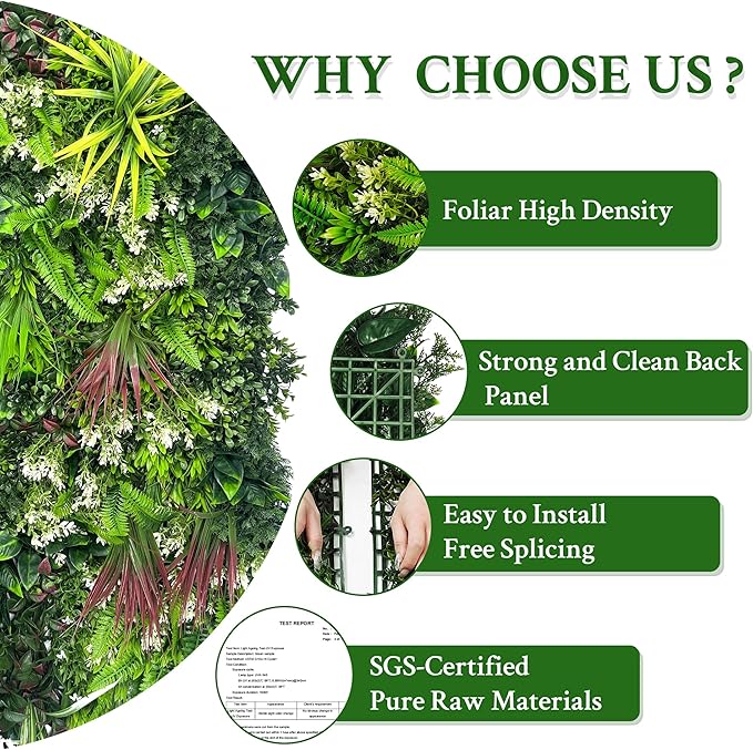 Artificial Plant Wall Panels: 60"×120" UV-Anti Faux Grass Wall Backdrop Boxwood Ivy Fence Privacy Screen Fake Greenery Leaf Hedge for Outdoor,Indoor,Garden,Backyard and Home Decor