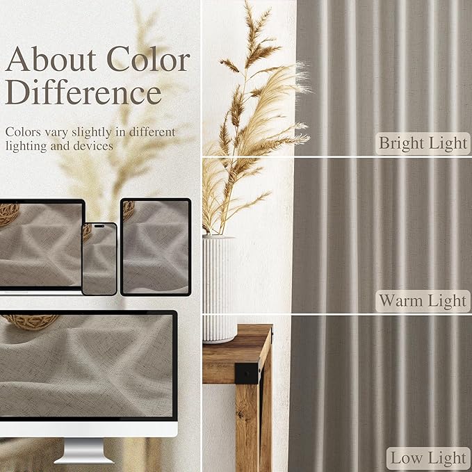 Nanspring Grey Beige 72 Inch Curtains for Living Room Linen Blend Luxury Light Filtering Semi Sheer Curtain Back Tab Simple Modern Neutral Elegant Boho Gray Drapes for Bedroom 52x72, 2 Panels