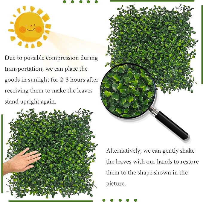 Artificial Grass Wall Panel,10"x 10"(12P) 4-Layer Leaf UV-Anti Greenery Faux Boxwood for Indoor,Outdoor Patio Balcony Privacy & Ivy Fence Covering Privacy, Garden, Backyard Wall Backdrop Decor