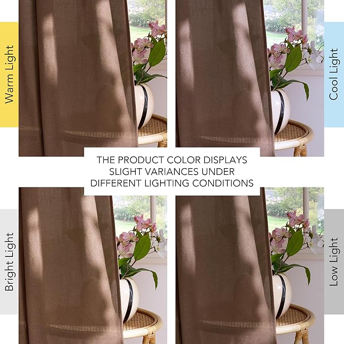 NICETOWN Thick Linen Semi Sheer Gold Brown Curtains for Living Room, Pleat Tape Semi Sheer Drapes Privacy Added with Light Filtering Window Treatments for Bedroom, W52 x L84, 2 Panels