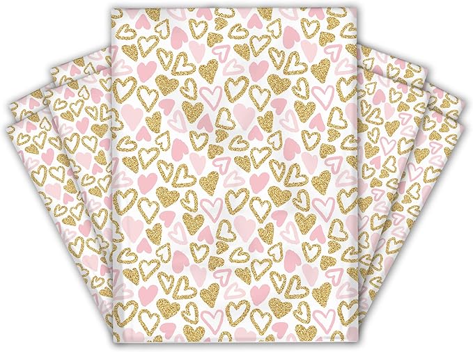 19x24 (25) Pink Hearts Designer Poly Mailers Waterproof Self Sealing Tear Resistant Polymailers Large Shipping Envelopes Premium Printed Bags For Small Businesses