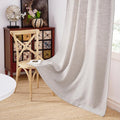 NICETOWN Boho Linen Curtains Jacquard Waffle Weave Pattern, Thick Window Treatments Privacy with Light Filtering Drapes for Living Room, Angora, W52 x L84, 2 Panels