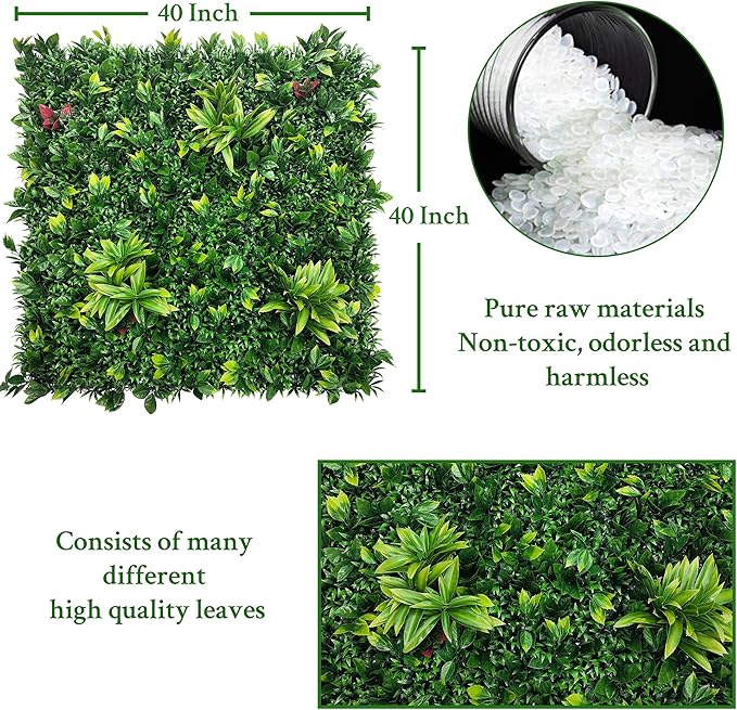 Artificial Boxwood Panels: 40" x 40" (11.5 sqft) UV-Anti Fake Grass Ivy Privacy Hedge Greenery Backdrop Fence Wall Screen for Garden Fence Covering Privacy, Outdoor Indoor Home Decor