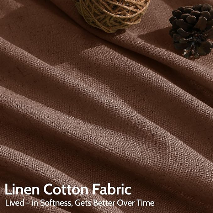 Nanspring Mocha Brown Linen Curtains 84 Inches Long for Living Room Back Tab Luxury Light Filtering Privacy Semi Sheer Curtain Farmhouse Decor Boho Textured Drapes for Bedroom 52x84 Inch,2 Panels