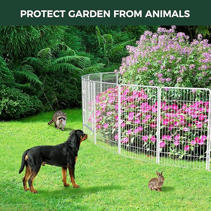 FXW Garden Fence Outdoor for The Yard – 45in(H) x 109.4ft(L) Heavy Duty Metal Animal Barrier for Dog and Rabbit, Decorative Dog Fence, 48 Panels, White