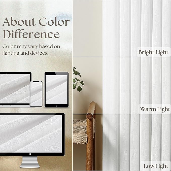 Pinch Pleated Extra Wide Linen Curtains 84 Inches Long for Patio Sliding Glass Door White 60 Inch Wide Pleated Drapes with Hooks Rings Neutral Semi Sheer 60x84 Curtain for Living Room 1 Panel