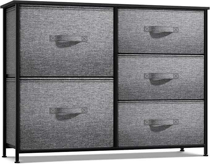 Sorbus Dresser with 5 Drawers - Chest Organizer Unit with Steel Frame Wood Top & Handle Easy Pull Fabric Bins for Clothes - Storage Furniture for Bedroom, Hallway, Living Room, Nursery & Closet