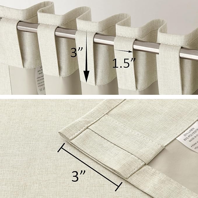 Cream Beige Linen Full Blackout Curtains 108 Inch Length 2 Panels Set for Living Opaque Privacy Back Tab Thermal Insulated 100% Black Out Room Darkening 9ft Window Curtain Drapes 108 Inches Long
