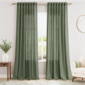 Extended Curtain Olive Green Linen Sheer Curtains for Living Room 2 Panels Set 116 Inch Length Back Tab Light Filtering & Breathability Semi Sheer Curtain Drapes for Bedroom Living Room 52x116