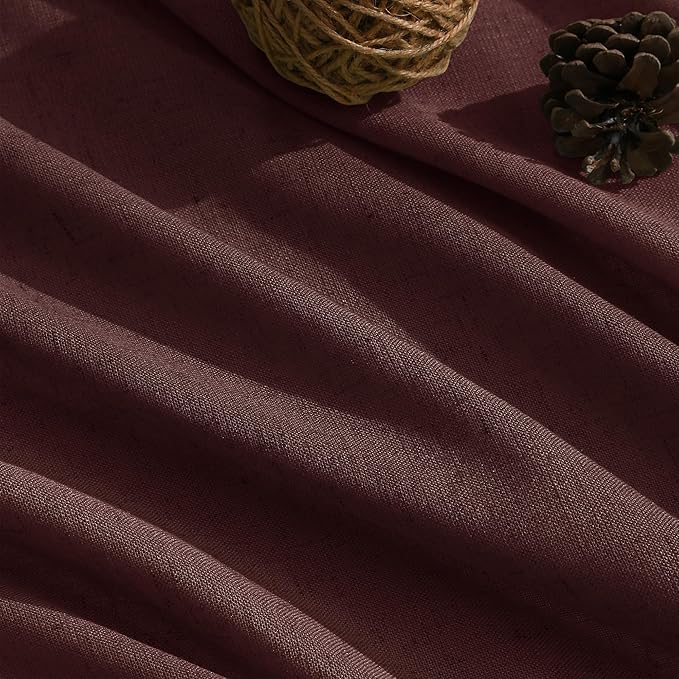Nanspring Reddish Brown Linen Blend Light Filtering Back Tab Curtains 102 Inches Long, Semi Sheer Privacy Drapes for Living Room & Bedroom, 52x102 inch, 2 Panels