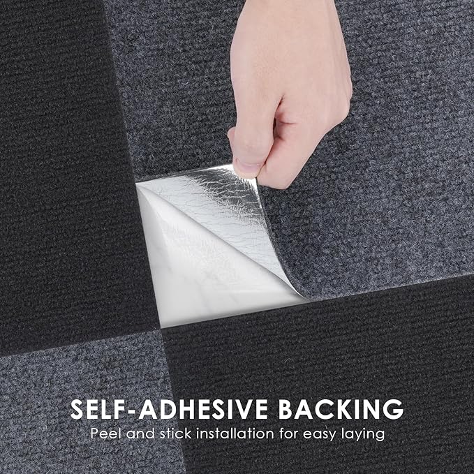 Carpet Tile 20 Pack 24” X 24” Self Adhesive Carpet Floor Tiles Anti-Slip Squares Peel and Stick Floor Tilel DIY Installation for Bedroom(Dark Grey)