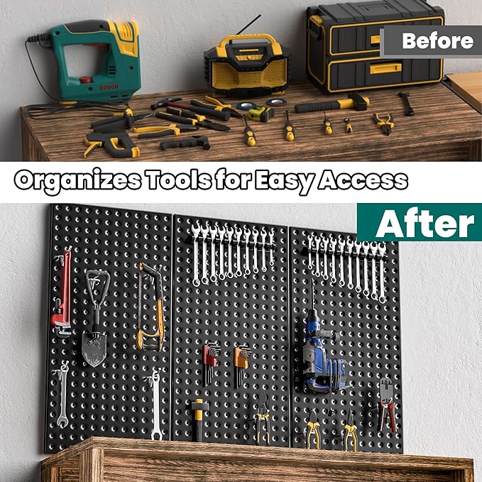 EVERHANGER Metal Pegboard Panels 24" x 12", Heavy Duty Steel Peg Boards for Garage, Pegboard Wall Organizer for Tool Storage and Organization, Black, 3 Pack