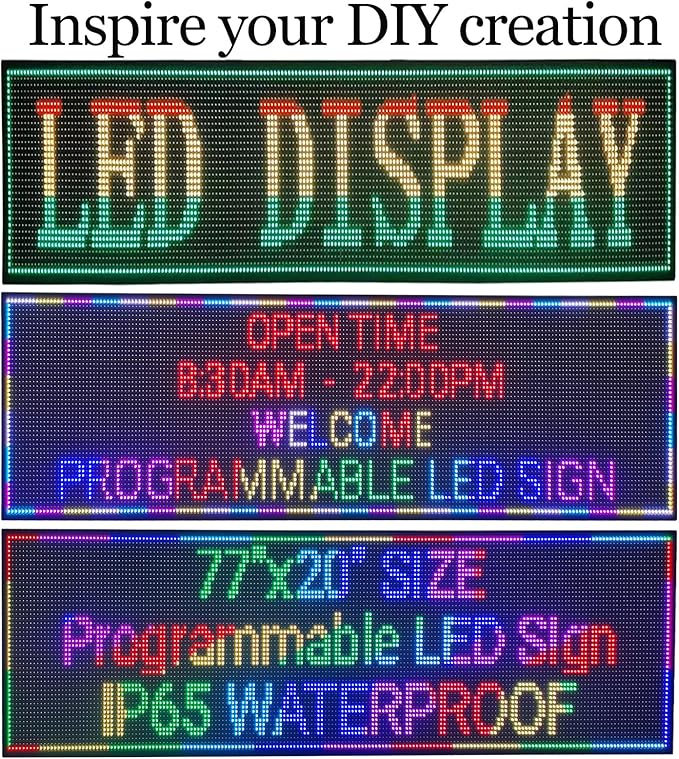 P10 Large Programmable LED Scrolling Sign 77”X20”, Bright Outdoor Digital Signs Waterproof, Full Color Led Open Signs for Business Advertising, Restaurant, School, Commerce, WiFi Control Electronic Message Display Board