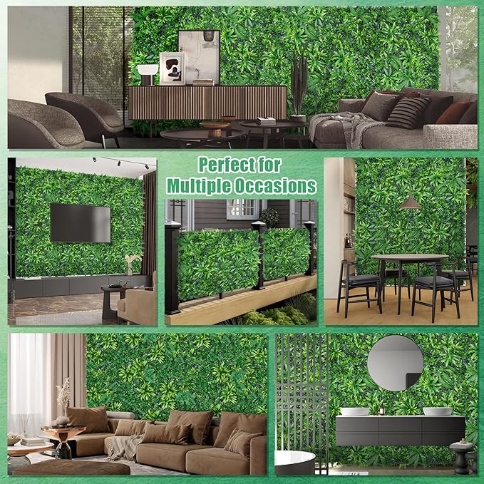 16pcs 20''x20'' Grass Wall Panels, Artificial Hedge Panels Greenery Wall, UV Protected Faux Grass Backdrop Privacy Fence Screen, Greenery Wall for Outdoor Indoor Garden Birthday Wedding Decor