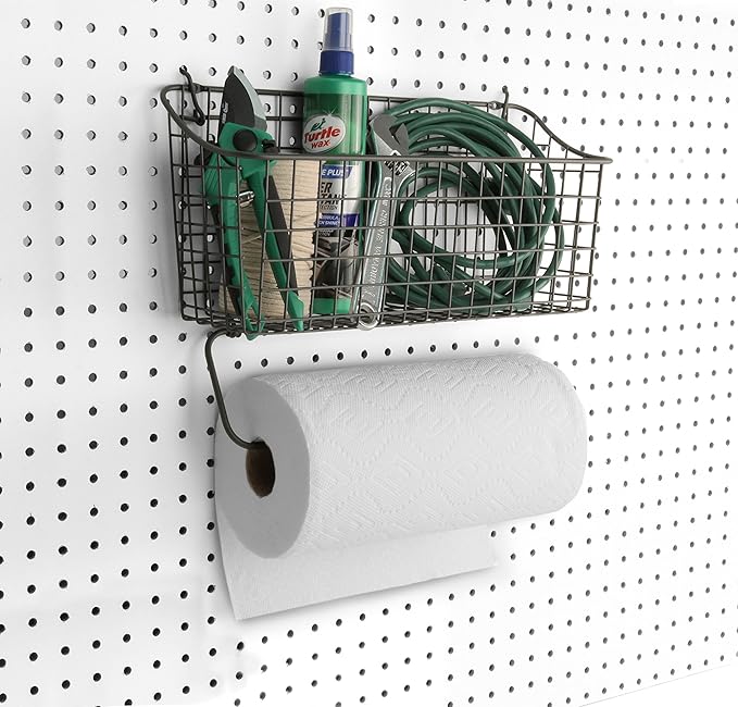 Spectrum Diversified Pegboard/Wall Mount Basket and Paper Towel Holder, 5.5" L X 15.25" W, Industrial Gray (Pack of 5)
