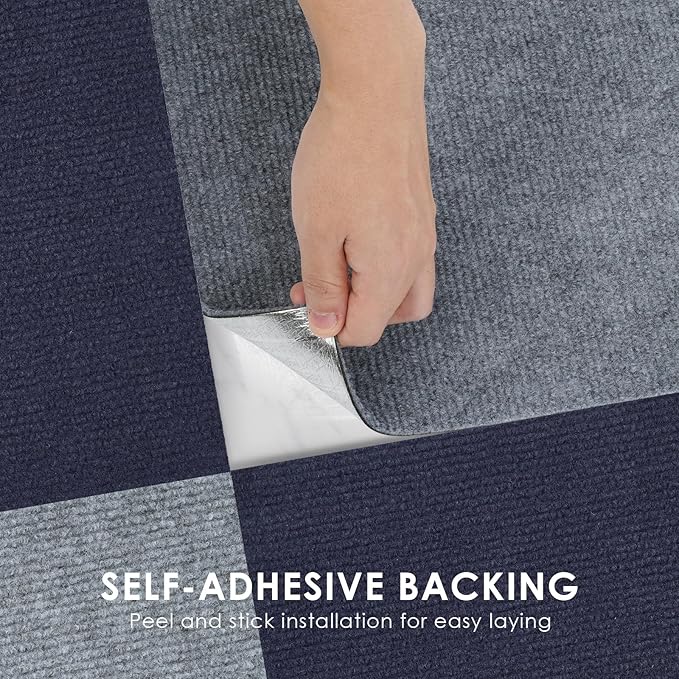 Carpet Tile 20 Pack 24” X 24” Self Adhesive Carpet Floor Tiles Anti-Slip Squares Peel and Stick Floor Tilel DIY Installation for Bedroom(Light Grey)