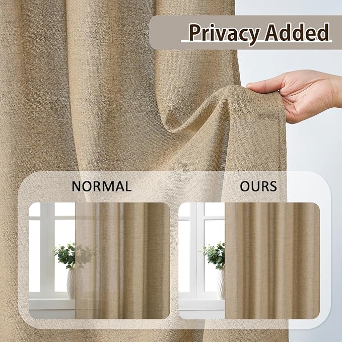 Dark Flax Pinch Pleated Linen Curtains 90 Inches Long Semi Sheer Memory Trained Ripple Fold Curtain with Hooks Back Tab Textured Light Filtering Drapes for Bedroom Living Room 42x90 Set of 2