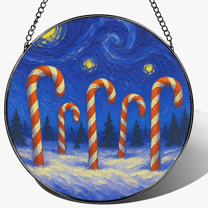 8-Inch Starry Night Stained Glass Ornament, Stained Glass Window Hanging, Window Hanging Decor Suncatcher – Gifts for Christmas Lovers, Friends, Family, Coworkers | Holiday Decorators