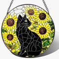 Stained Glass Window Hanging, Pauyadu 8 Inch Sunflower Black Cat Stained Glass Suncatcher, Cats Lover Gifts, Black Cat Memorial Ornament, Window Hanging Decor, Pet Gift, Gifts for Women, Mom
