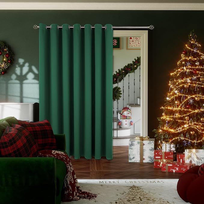 BGment Sliding Door Curtain 100 X 84 Inches, Wide Thermal Blackout Curtains Room Darkening Room Divider Window Curtain, 1 Panel, Emerald Green, 84 Length X Wide 100