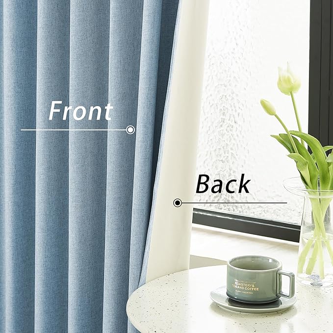 120 Inch Extra Long Linen Slate Blue Curtains Floor to Ceiling for Sliding Glass Doors 2 Panels, Flax Linen 100% Blackout Elegant Boho Thermal Curtains for Large Windows 10 FT Drapes,50 x 120 Inch
