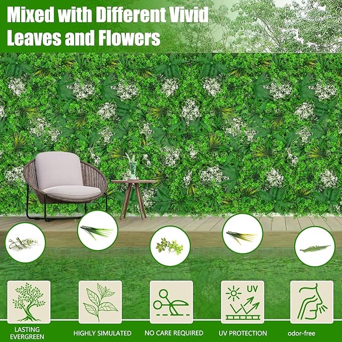 40"x120"(33.33 SQFT) Grass Wall Panels, Artificial Greenery Backdrop Wall with UV Resistant Leaves, Faux Green Wall Decor for Outdoor Indoor Patio Garden Backyard