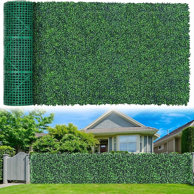 Artificial Boxwood Roll Panels,48"x 140"(47 sq.ft) UV-Anti Faux Ivy Leaves Privacy Fence Screen Grass Wall Roll Panels for Indoor Home Decor and Outdoor Garden Backyard
