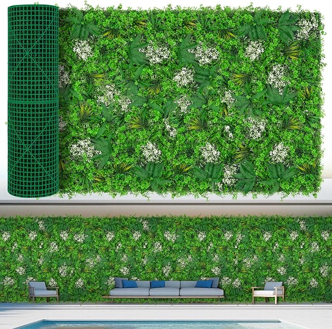 40"x120"(33.33 SQFT) Grass Wall Panels, Artificial Greenery Backdrop Wall with UV Resistant Leaves, Faux Green Wall Decor for Outdoor Indoor Patio Garden Backyard