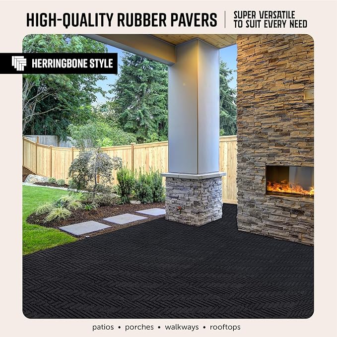 Playsafer Herringbone Rubber Interlocking Tiles | 16 X 16 | Easy Install for Indoor and Outdoor Use (Dark Gray, 10 Tiles)
