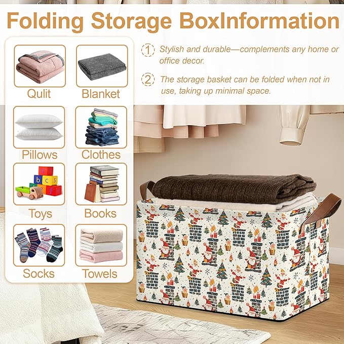 Christmas Tree Gift Storage Bin with Handles, Basket Storage Organizer for Shelves, Closet, Nursery, Book, Laundry Hamper & Home Decor