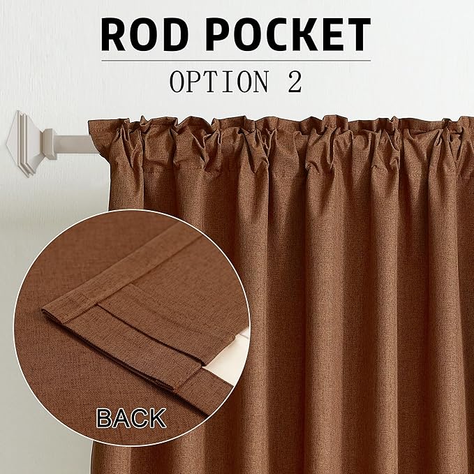 DUALIFE 90 Inch Rust Curtains Blackout Boho, Thermal Insulated Curtains for Summer Heat for Bedroom Living Room Linen Pleated Drapes 90 Inches Long Rod Pocket(50W x 90L x 2 Panels) Terracotta
