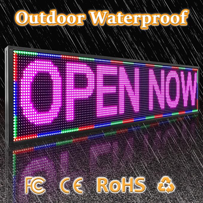 P10 52x14 inch Full Color WiFi LED Display Sign Outdoor Waterproof lP45 Digital Boardfor Restaurants, Cafes & Bars with Dynamic Ads, Remote Programming and Easy Setup