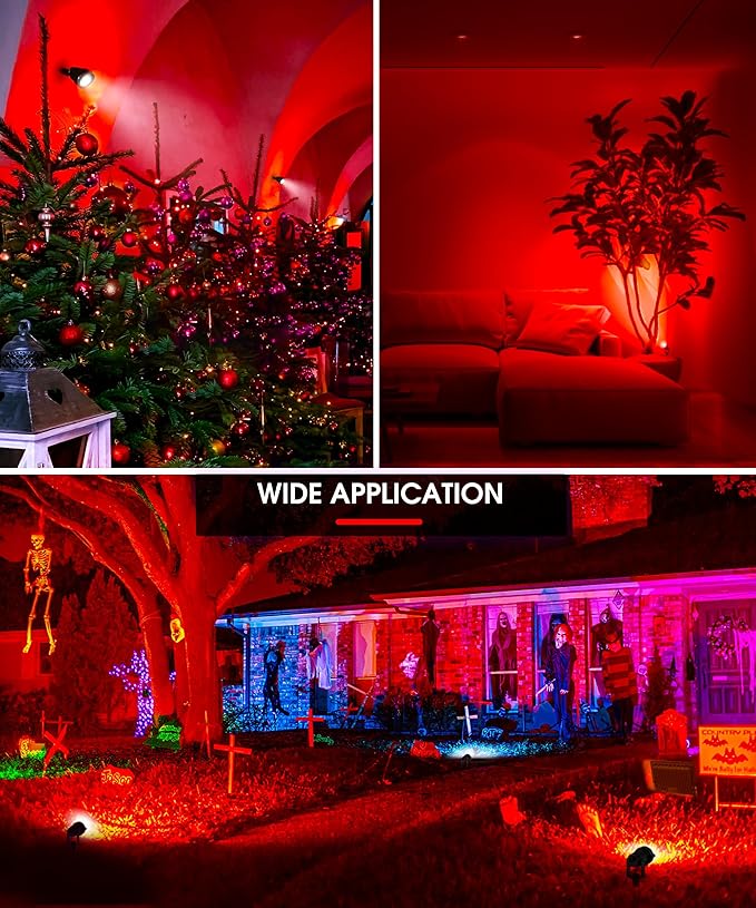 L LOHAS LED Christmas Spotlight Outdoor, Red Spot Lights for Yard, Auto On/Off 5W 120V Landscape Lighting for House, Holiday, Trees, Decoration, 450LM IP66 Waterproof, UL Listed, 2 Pack