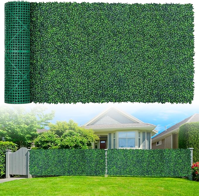 Artificial Boxwood Roll Panels,40"x 120"(33.33 sq.ft) UV-Anti Faux Ivy Leaves Privacy Fence Screen Grass Wall Roll Panels for Indoor Home Decor and Outdoor Garden Backyard
