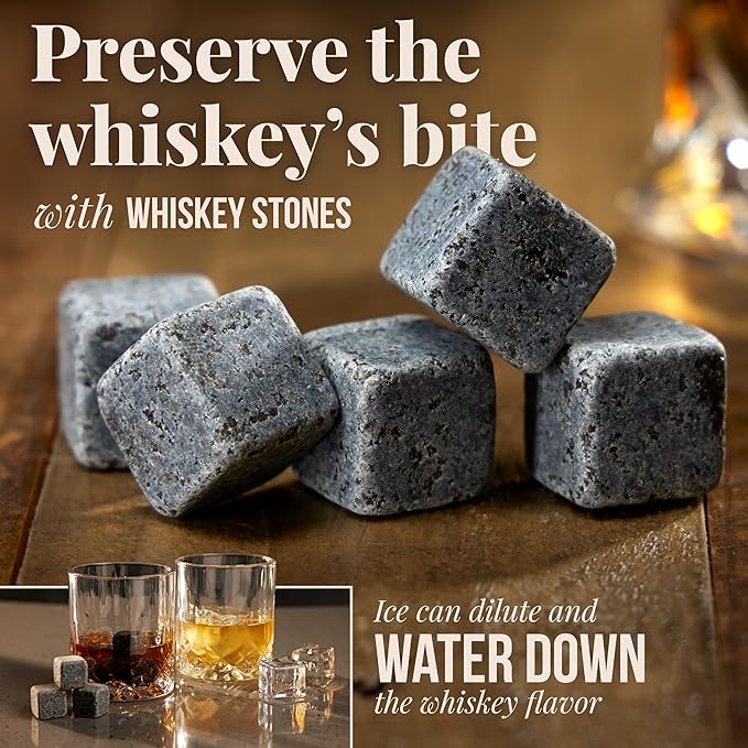 Mixology & Craft Premium Whiskey Set | Two 10oz Cystal Old-Fashioned Glasses, 8 Granite Chilling Stones, Metal Tongs, Recipe Cards in Rustic Wooden Crate Gift Set | Jameson Whiskey