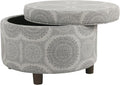 Homepop Home Decor | Upholstered Round Storage Ottoman | Ottoman with Storage for Living Room & Bedroom (Grey Medallion) 24.0 In. X 24.0 In. X 17.0 In.