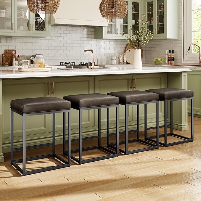 MAISON ARTS Counter Height 24" Bar Stools Set of 4 for Kitchen Counter Backless Modern Barstools Industrial Upholstered Faux Leather Stools Farmhouse Island Chairs, (24 Inch, Grey)