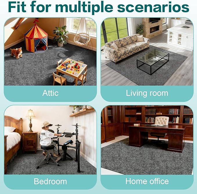 jxgzyy Soft Carpet Tiles 20×20 Inch, 0.38'' Padded Carpet Squares, Non-Adhesive Carpet Flooring with Textured Silicone Back, Easy DIY Soft NylonTiles for Basement, 12 Pcs/32.3 Sqft