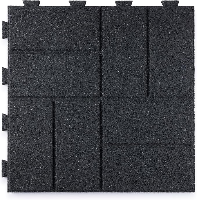 Playsafer Brick Rubber Interlocking Tiles | 16 X 16 | Easy Install for Indoor and Outdoor Use (Dark Gray, 4 Tiles)