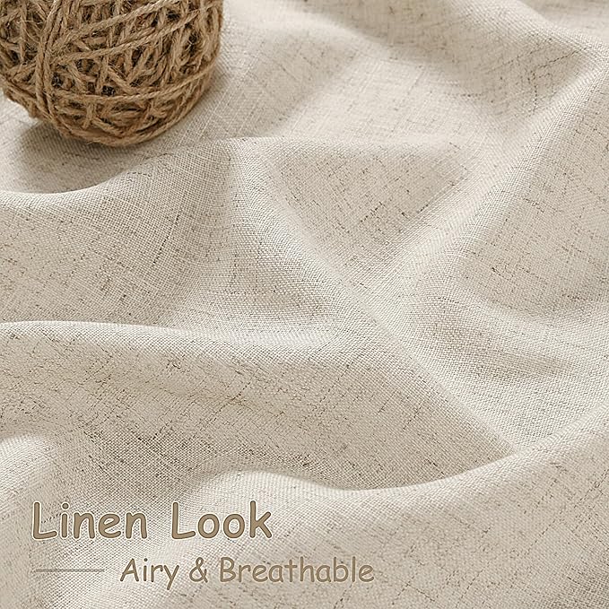 Nanspring Living Room Curtains 63 Inch Length Linen Boho Luxury Light Filtering Semi Sheer Curtain Back Tab and Rod Pocket Eclectic Home Decor Elegant Modern Drapes for Bedroom 52x63, 2 Panels